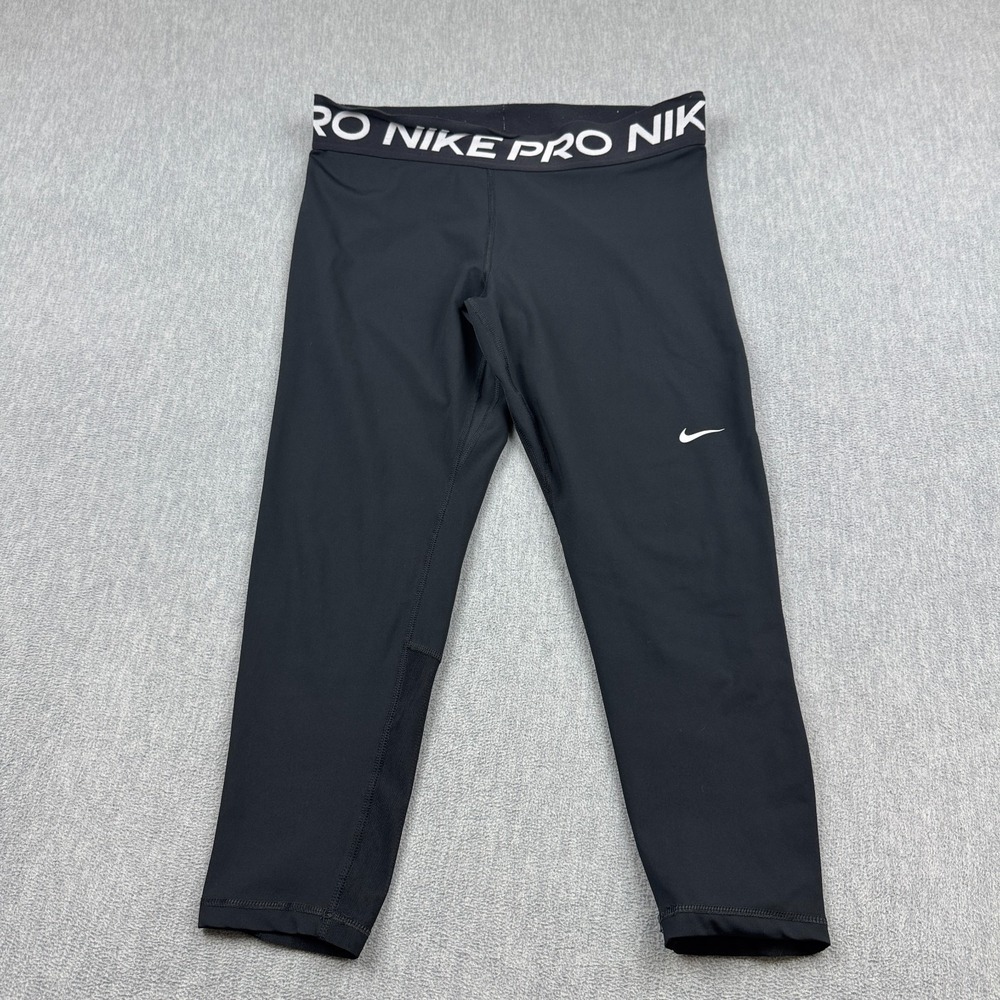 Nike Pro Women Leggings Large Black Mid-Rise Mesh-Paneled Training Running Yoga